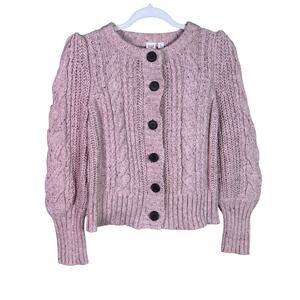 GAP Pink Marled Chunky Cable Knit Cropped Button Up Cardigan Medium Soft Girl